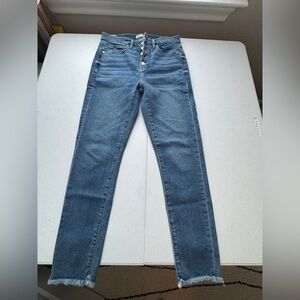 LOFT High-Rise Button-Fly Straight Leg Jeans in Medium Blue